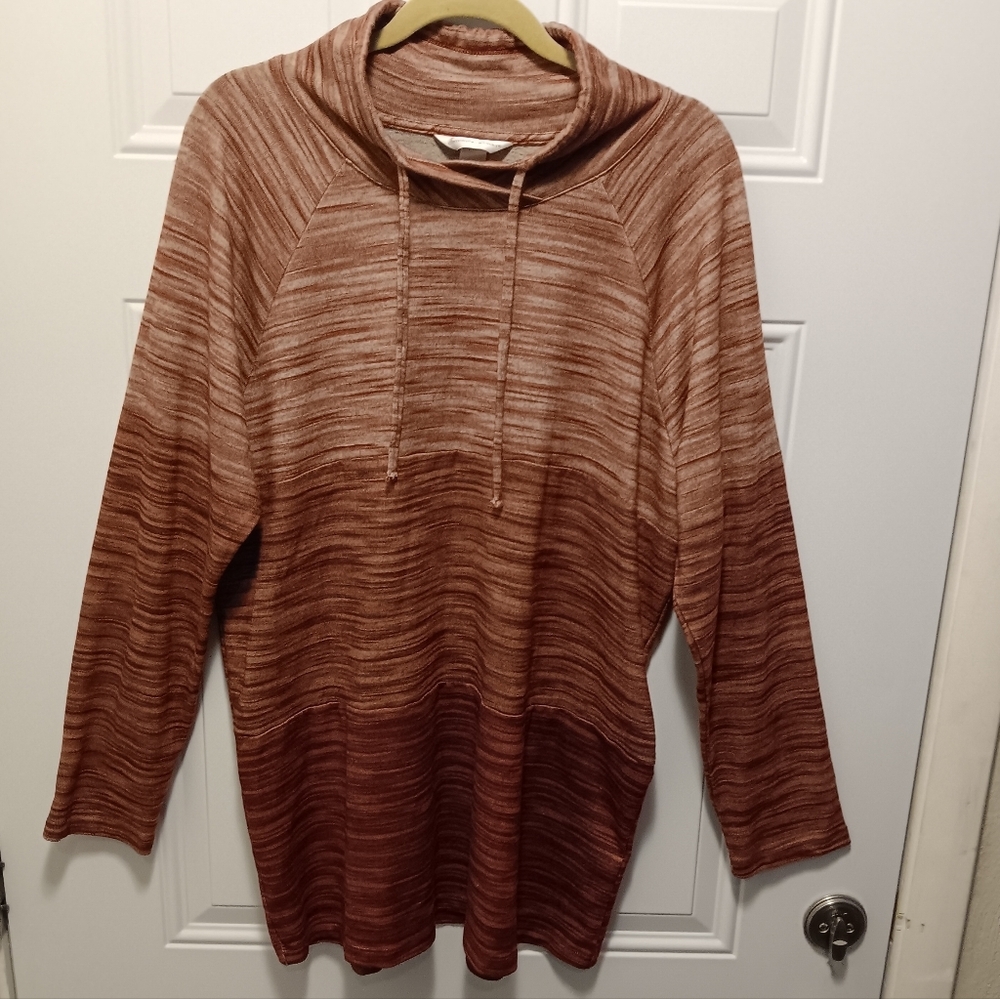 Christopher & Banks| XL Knit Top Split Cowl Neck Draw String Rich Brown Relaxed
